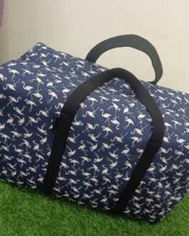 Dark Blue Flamingo Print Pure Cotton Travel Bag with 2 Zips