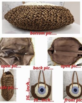 Japanese Jhula-Style Round Raffia Hand Bag with Zip