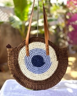 Japanese Jhula-Style Round Raffia Hand Bag with Zip