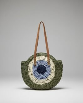 Japanese Jhula-Style Round Raffia Hand Bag with Zip