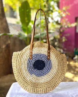 Japanese Jhula-Style Round Raffia Hand Bag with Zip