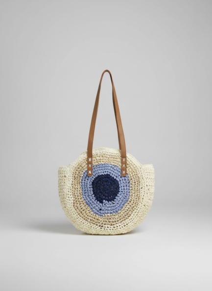 Japanese Jhula-Style Round Raffia Hand Bag with Zip