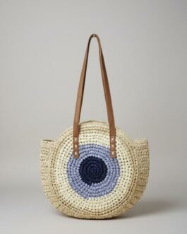 Japanese Jhula-Style Round Raffia Hand Bag with Zip