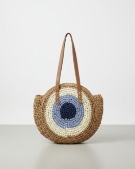 Japanese Jhula-Style Round Raffia Hand Bag with Zip