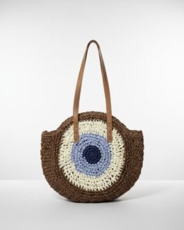 Japanese Jhula-Style Round Raffia Hand Bag with Zip