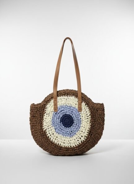 Japanese Jhula-Style Round Raffia Hand Bag with Zip