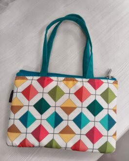 Printed Small Hand Bag with 3 Zip Compartments
