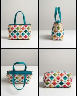 Printed Small Hand Bag with 3 Zip Compartments