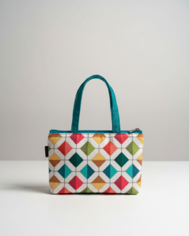 Printed Small Hand Bag with 3 Zip Compartments