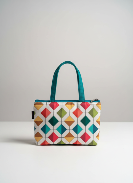 Printed Small Hand Bag with 3 Zip Compartments
