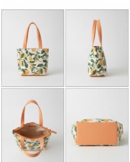 Pure Cotton Box-Style Small Handbag with Zip