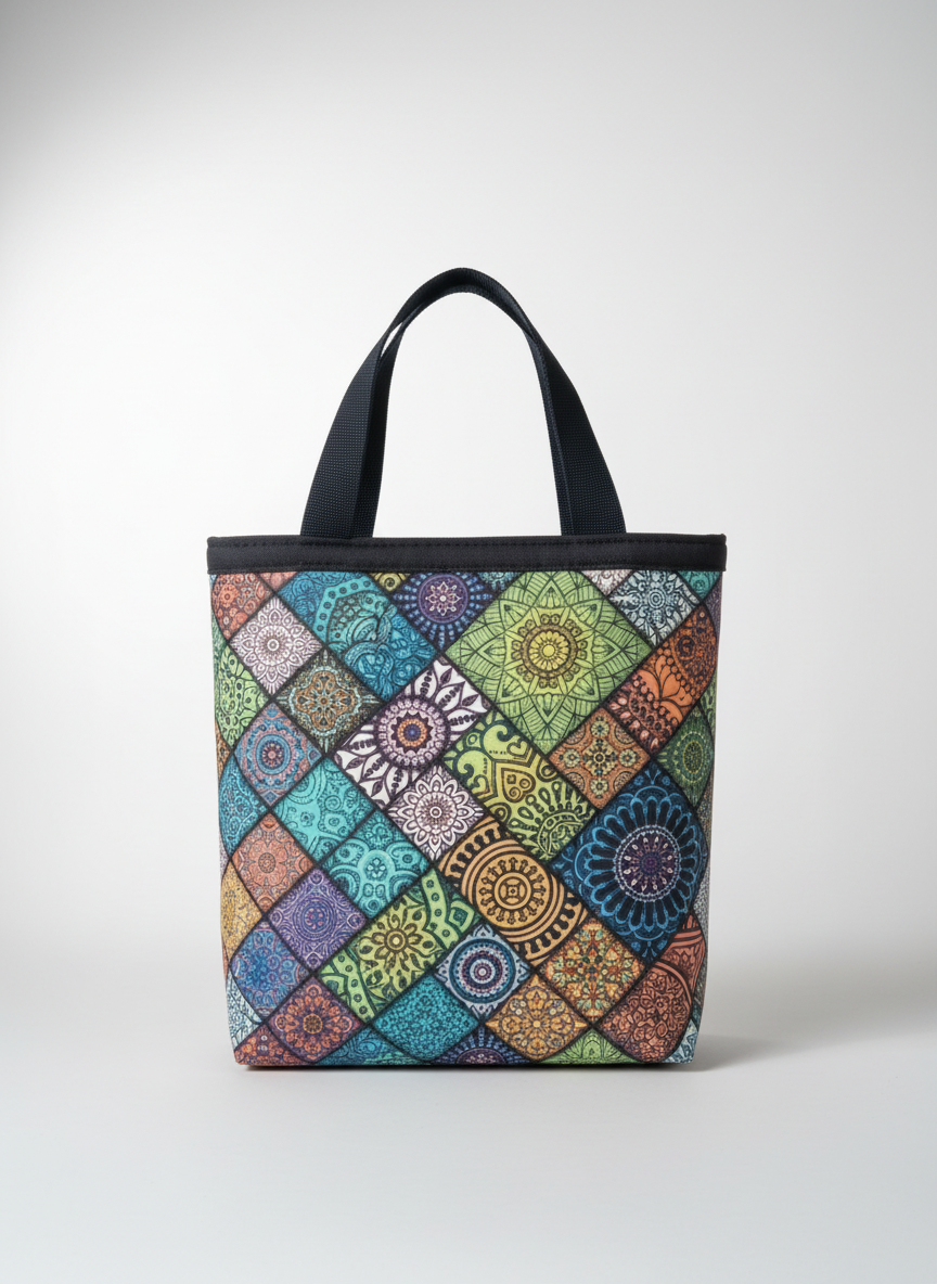 Printed Small Lunch Basket Bag with Zip