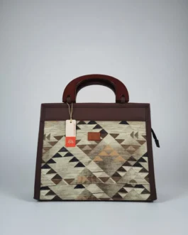 Premium Printed Wooden Handle Handbag with 3 Inner Compartments