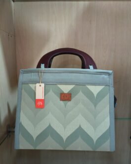 Printed Wooden Handle Handbag with 3 Inner Compartments