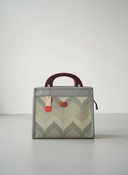 Premium Printed Wooden Handle Handbag with 3 Inner Compartments