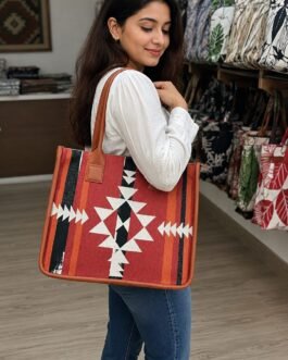 Cotton Box-Style Handbag with Zip