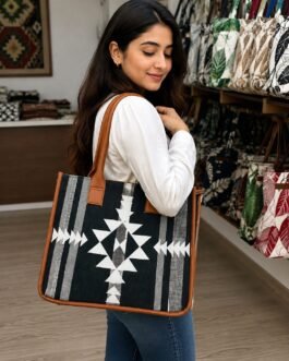 Cotton Box-Style Handbag with Zip