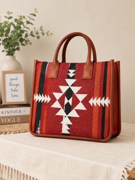 Cotton Box-Style Handbag with Zip