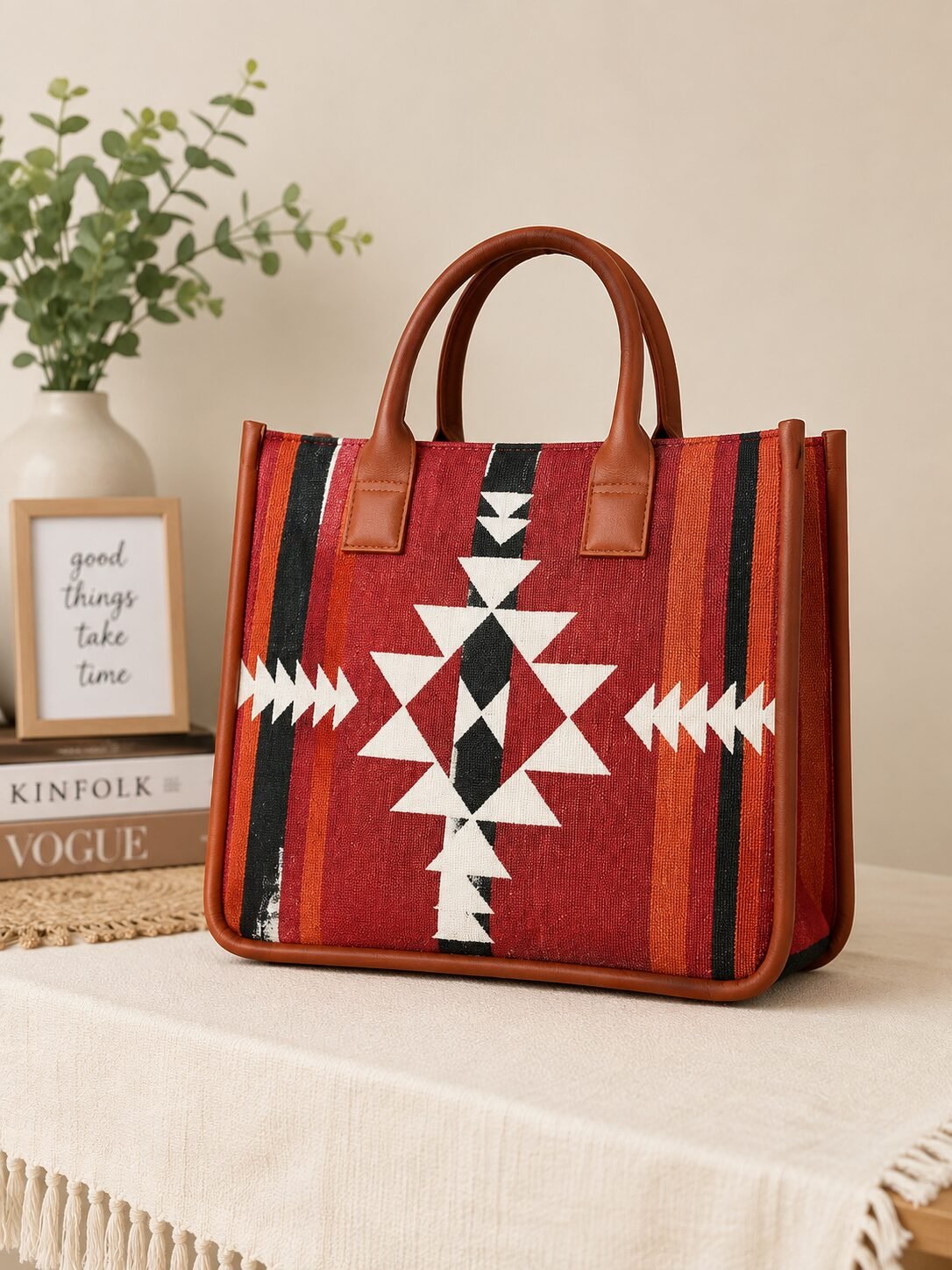 Cotton Box-Style Handbag with Zip