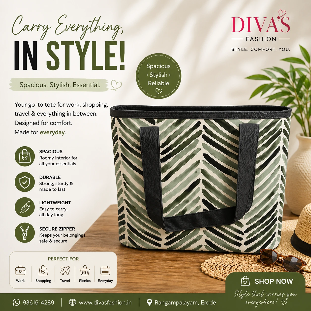 Medium Lunch Basket Bag With Zip