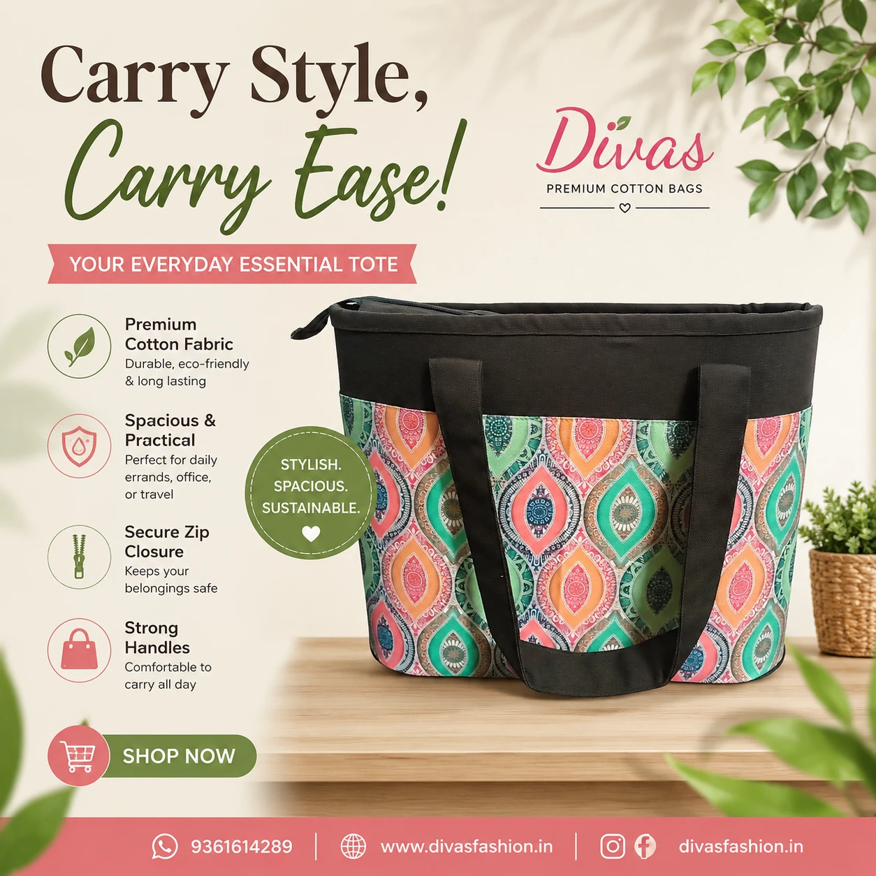 Medium Lunch Basket Bag With Zip