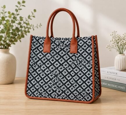 Cotton Box-Style Handbag with Zip
