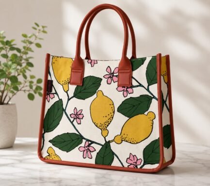 Cotton Box-Style Handbag with Zip