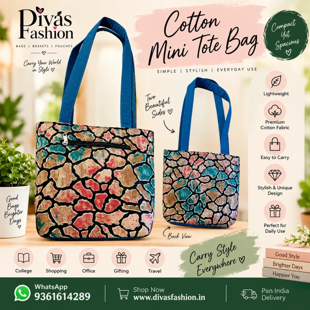 Pure Cotton  Small Handbag with Zip