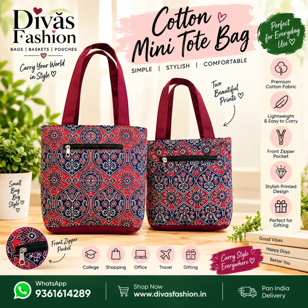 Pure Cotton  Small Handbag with Zip