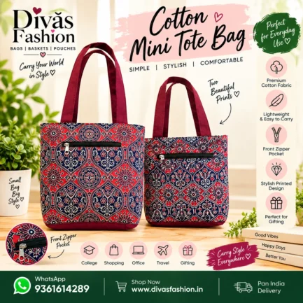 Pure Cotton Small Handbag with Zip