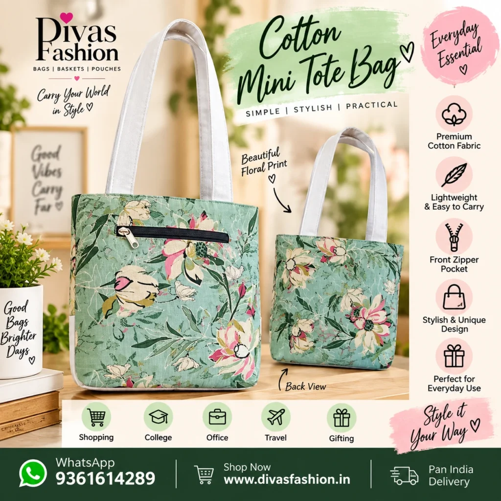 Pure Cotton  Small Handbag with Zip