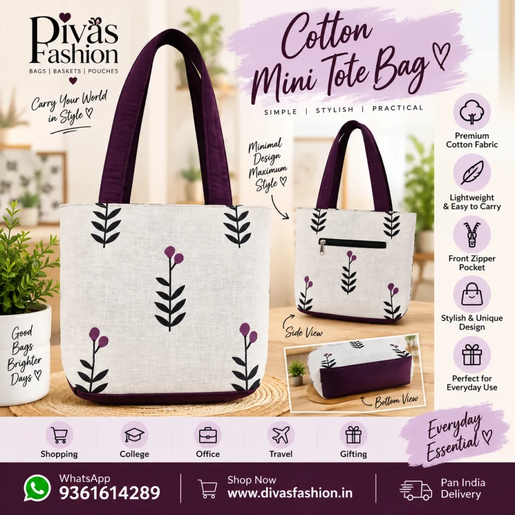 Pure Cotton  Small Handbag with Zip